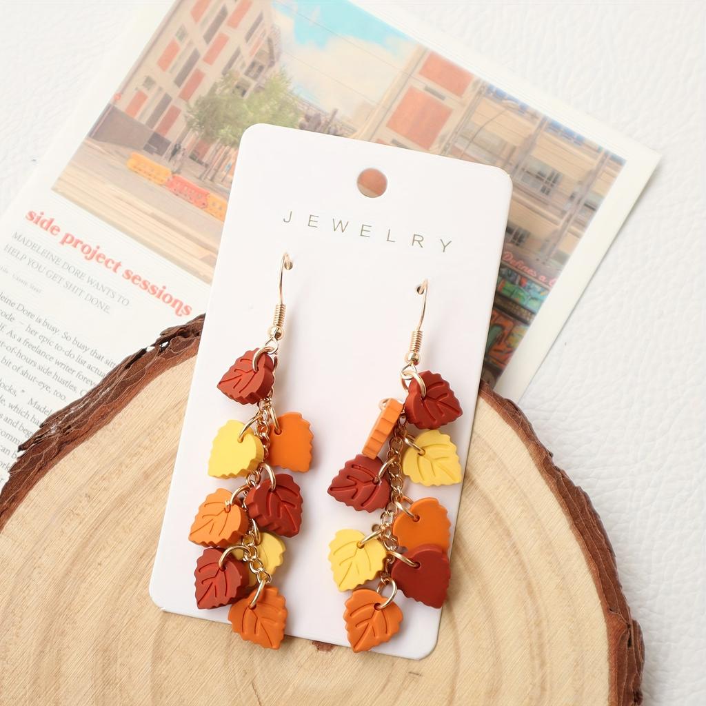 Элегантные акриловые серьги-подвески в виде осенних кленовых листьев - Ручная работа, винтажный дизайн с текстурой мягкой глины для женщин | Идеально подходят для повседневной носки и отдыха