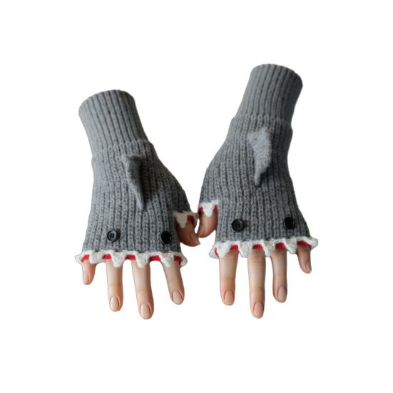 Вязаные перчатки Shark Bite Милые перчатки без пальцев с акулой Эластичные теплые вязаные перчатки Рождество День рождения