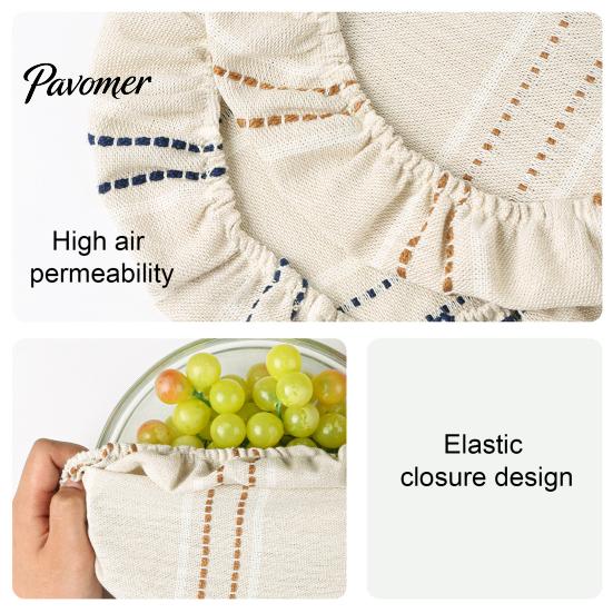 Natural Linen Food Covers for Fruits And Vegetables Sourdough Jars Covers, Reusable Elastic Bowl Retro Striped Eco Conscious Preservation Supplies