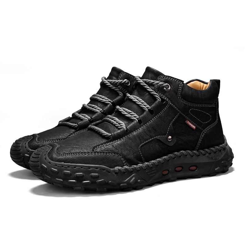 Весна/ ОсеньМужские высокие повседневные кроссовки Ручная работа Кожаная обувь Большой размер 39-48