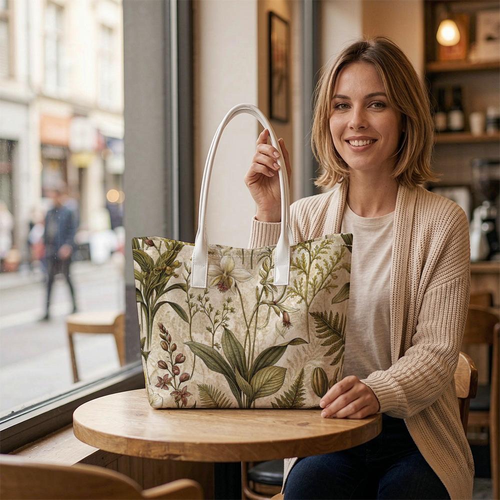 Vintage Botanical Tote Bag Casual Large Capacity Ladies Shoulder Bag for Outdoor Daily Use