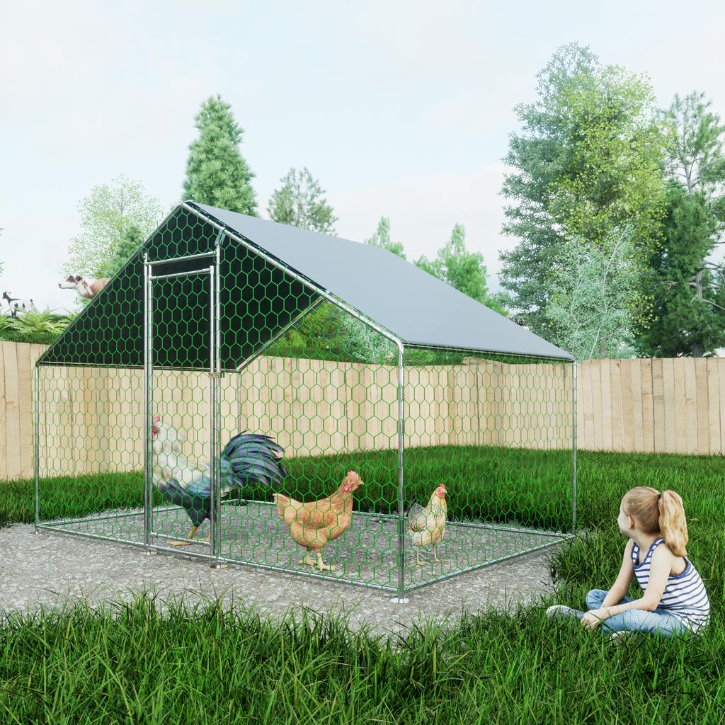 Free-Range Enclosure Chicken Coop 3x2x2m with Safety Lock and Waterproof PE Cloth, Metal Enclosure for Chickens, Rabbits and Other Small Animals