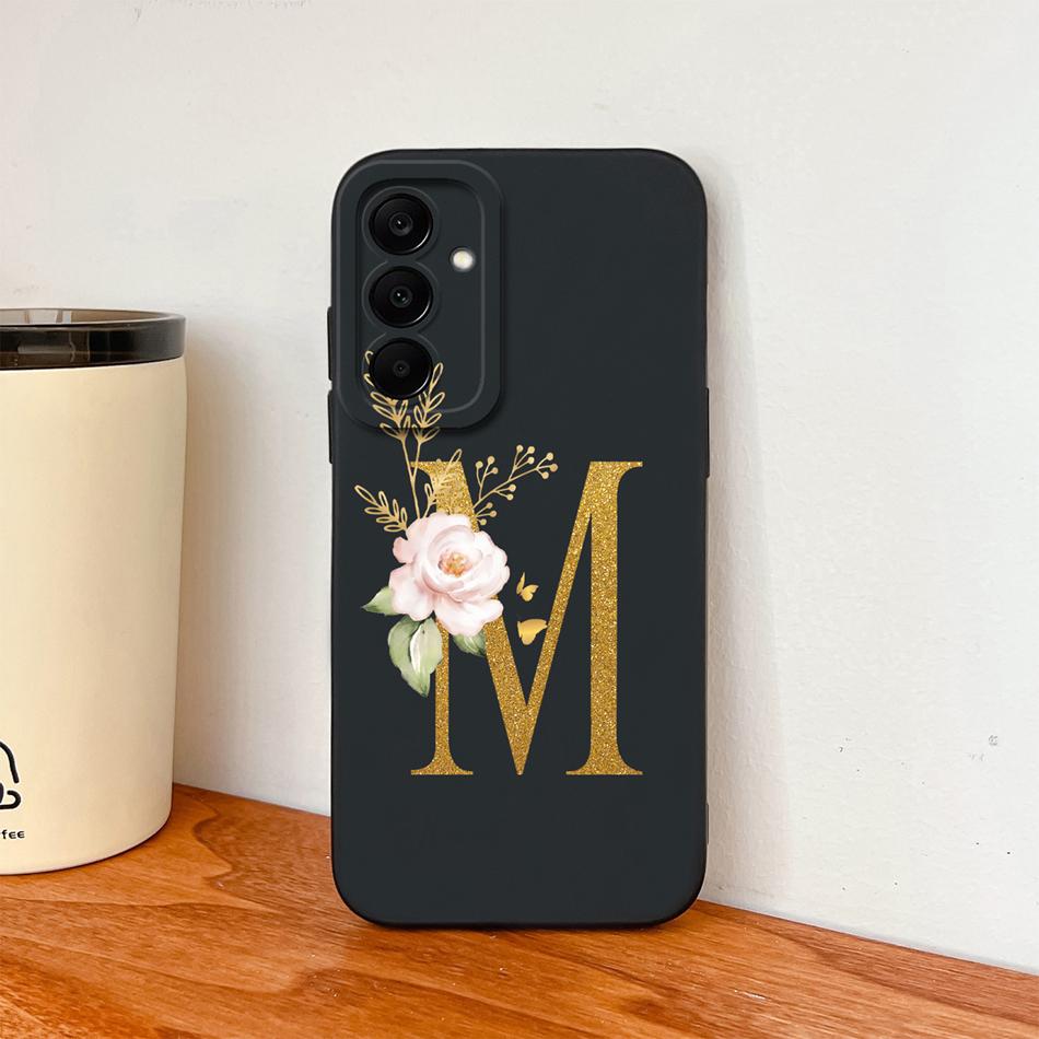 Flower Letters Case For Samsung Galaxy A17 A07 A37 A57 Couple Bumper Soft Liquid Silicone Anti Slip Phone Protective Cover Coque