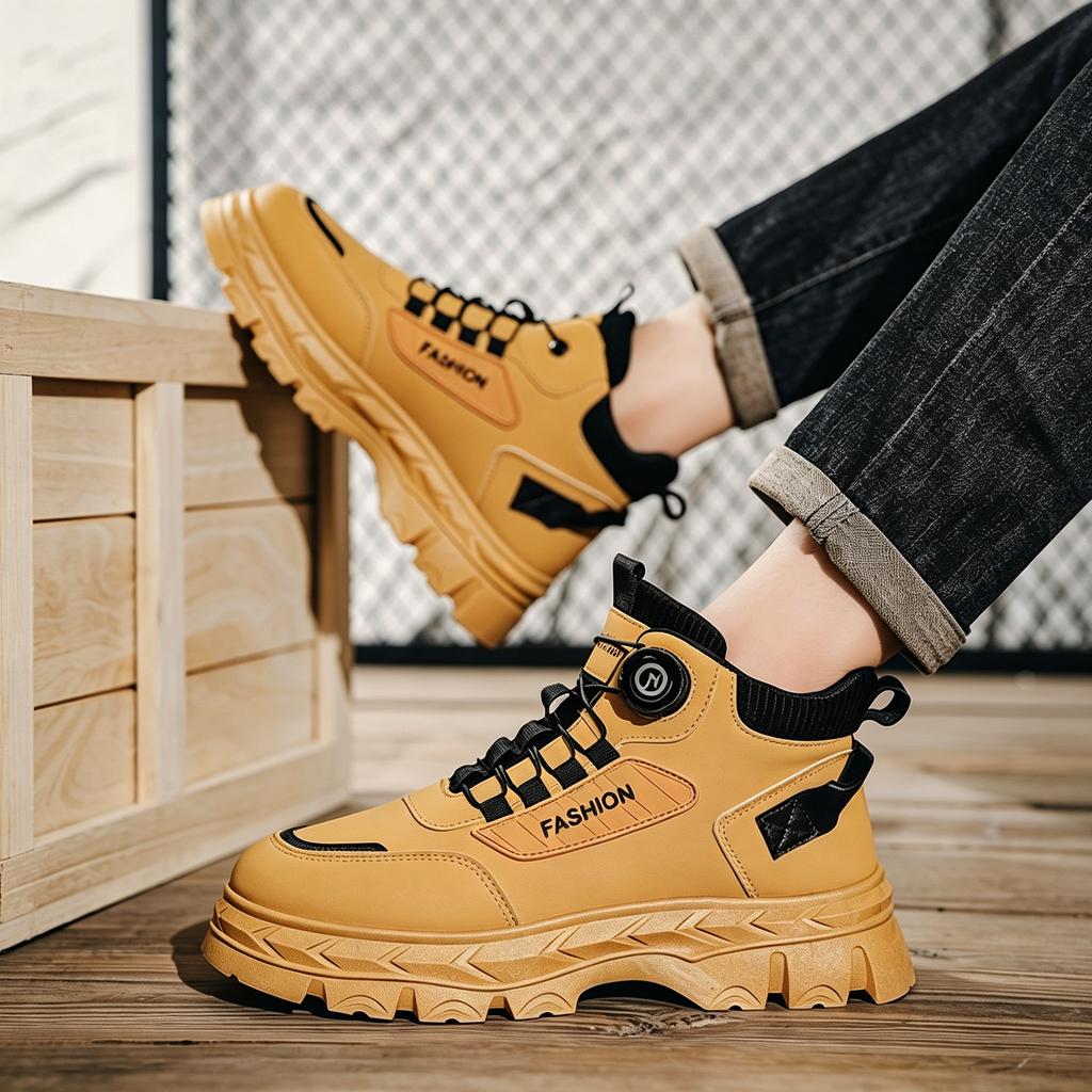 Men High Top Rotary Buckle Sneakers Thick Sole Platform Boots Non Slip Outdoor Casual Hiking Shoes