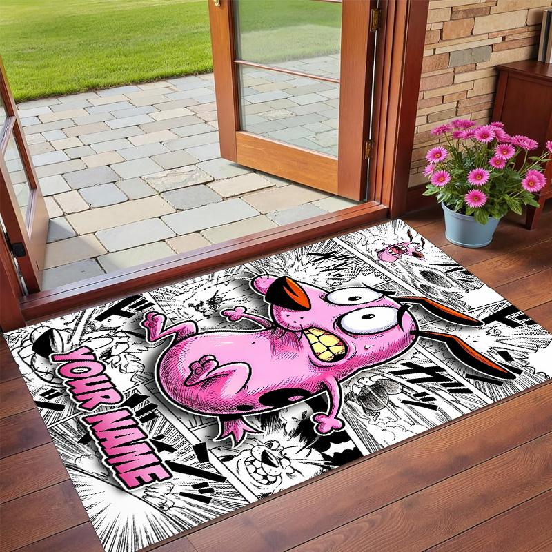 Crystal Velvet Rug Custom Name Text, Soft Non Slip Floor Mat Home DecorCourage the Cowardly Dog