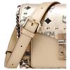 MCM Gold Visetos Leather Studded Flap Crossbody Bag with Silver Hardware for Daily Use