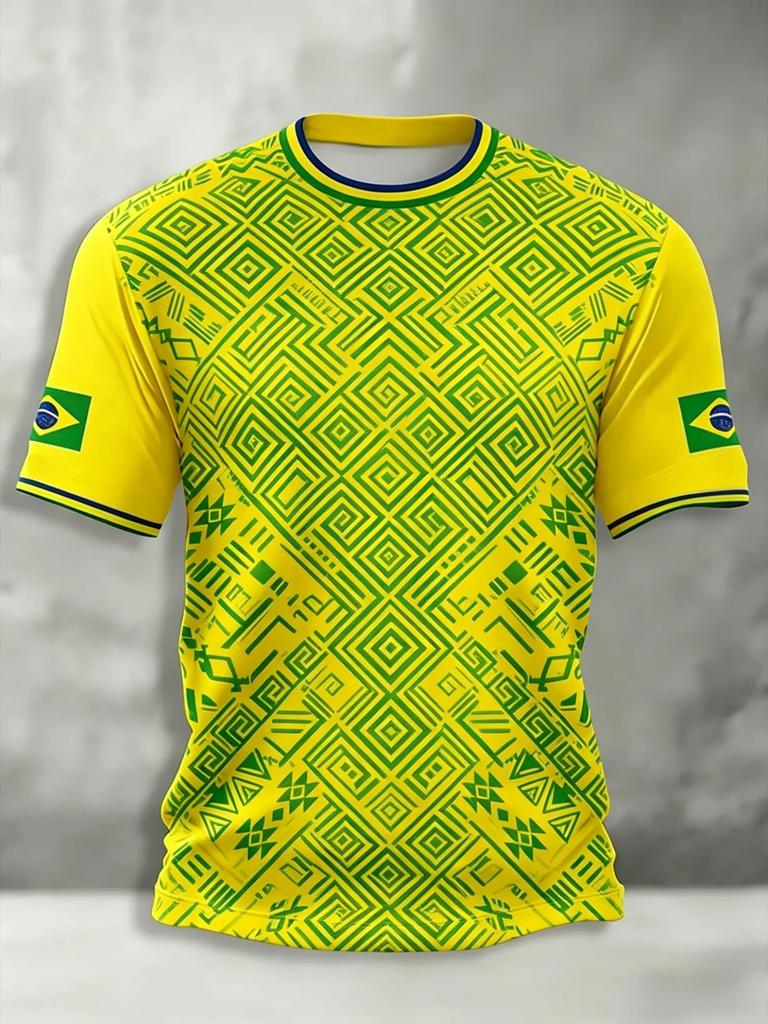 2026 Brazil Style Soccer Jersey Men's Quick Dry Breathable Football Training Top Slim Fit Short Sleeve O-Neck for Match Casual