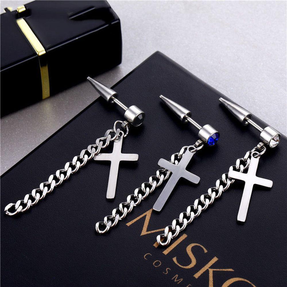 Punk Titanium Steel For Women Pendent Feather Men Earrings Ear Jewelry Cross Korean Dangle Earrings
