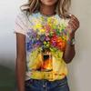 3D Colorful Flower Print T-shirt Women Summer Fashion Casual Short Sleeve T-shirt Women Retro Street T-shirt Plus Size Harajuku T-shirt