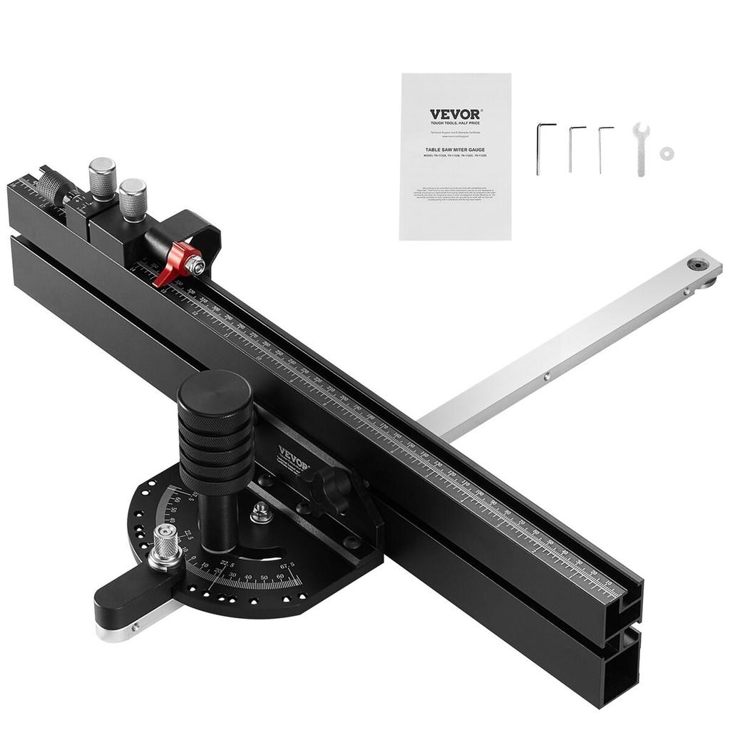 Precision Miter Gauge, Standard Slot 19 x 9.5 mm, Aluminum Alloy Table Saw Miter Gauge with 45.7 cm Grating 15 Angle Stops Adjustable Spring Loaded