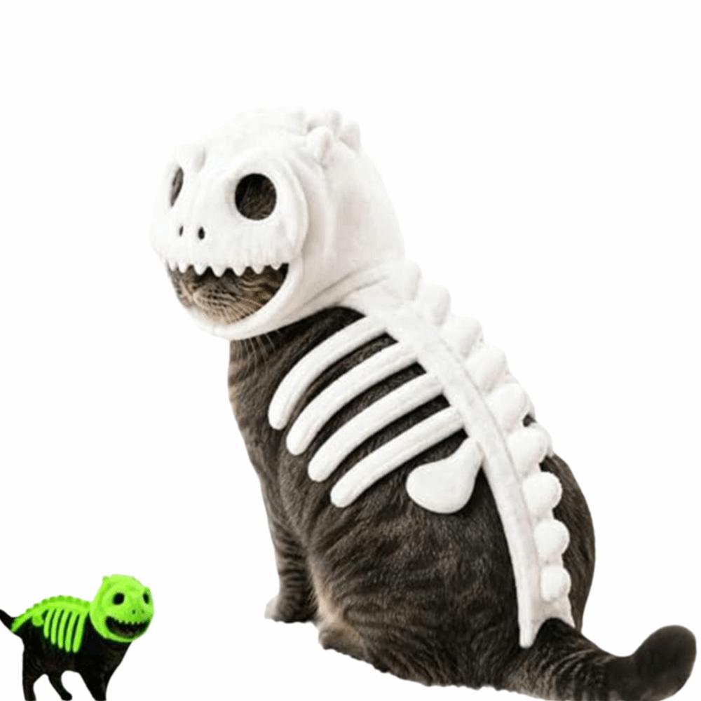 Plush Dinosaur Skeleton Pet Clothes White Pet Hood Outfit New Pet Clothes Cat