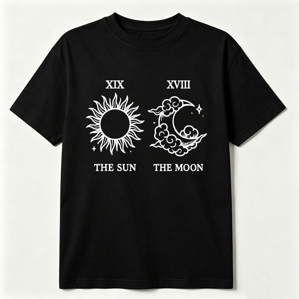 The Sun And Moon Graphic Tee Celestial Tarot Astrology Line Art Spiritual Witchy Unisex Cotton Shirt Retro ShortSleeve Shirt