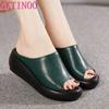 Fashion GKTINOO Women Slipper's 2025 Ladies Summer Slippers Shoes Women Wedges Heels Fashion Summer Genuine Leather Shoes Platform