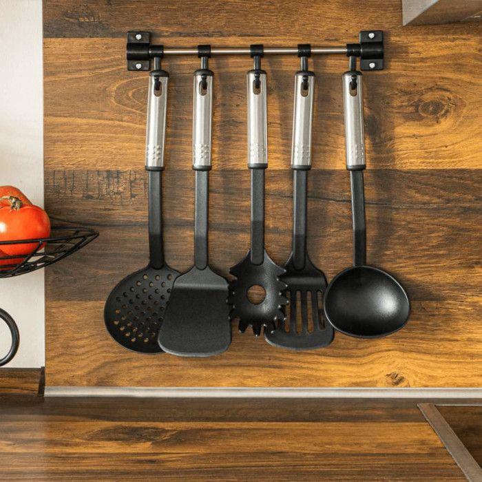 Set d'ustensiles de cuisine - Hi - 6 pièces - Noir - Acier inoxydable - Résistant à 210°C