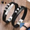 Мужской кожаный браслет Vnox по индивидуальному заказу, черный кожаный браслет с бусинами, браслеты с персонализированным логотипом для женщин, подарок для