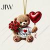 Clear Printed Acrylic Charm Teddy Bear Hanging Ornament, Holding Heart Balloon Red Rose Bouquet Decoration, Small Romantic Keepsake Car
