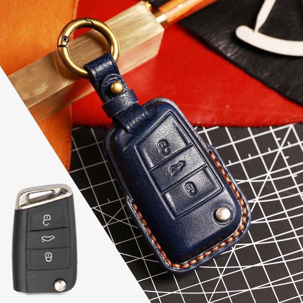 Для VW Passat Magotan Golf Чехол для брелока, Натуральная кожаная обложка с кольцом и ремешком против потери, Полный комплект аксессуаров в подарочной коробке