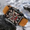 Men's Mechanical Style Hollowed Out Sports Timing Calendar Watch Square Quartz Watch