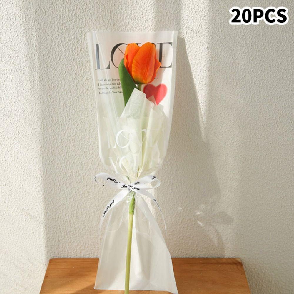LOVE Rose Packaging Bags Transparent Flower Wrapping Paper Gifts Bouquet Plastic Bag