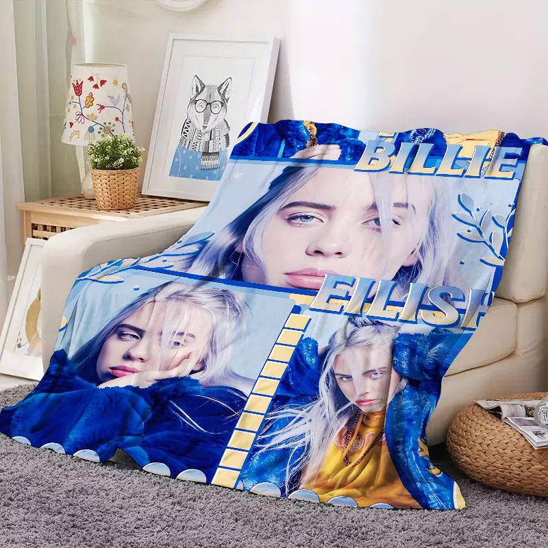 1Pc billieeilish Print Flannel Blanket, High quality Comfortable for All Seasons, Warmth and Comfort, Perfect for Christmas Gifts