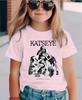Summer short-sleeved shirt, girls' combination, Katseye pattern, children's casual cotton T-shirt