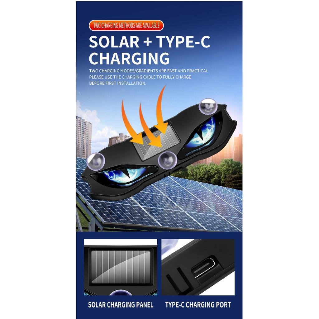 WUNHKF Solar Power Car Demon Eye Light Cool Flashing Warning Light Dynamic Safety Vehicle Signal Lights Universal Neon Lights 4