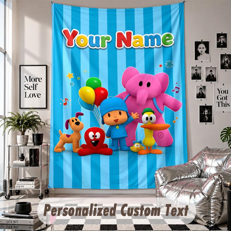 Wall Hanging Tapestry With Custom Name & Text, Pocoyó Decorative Tapestry For Bedroom
