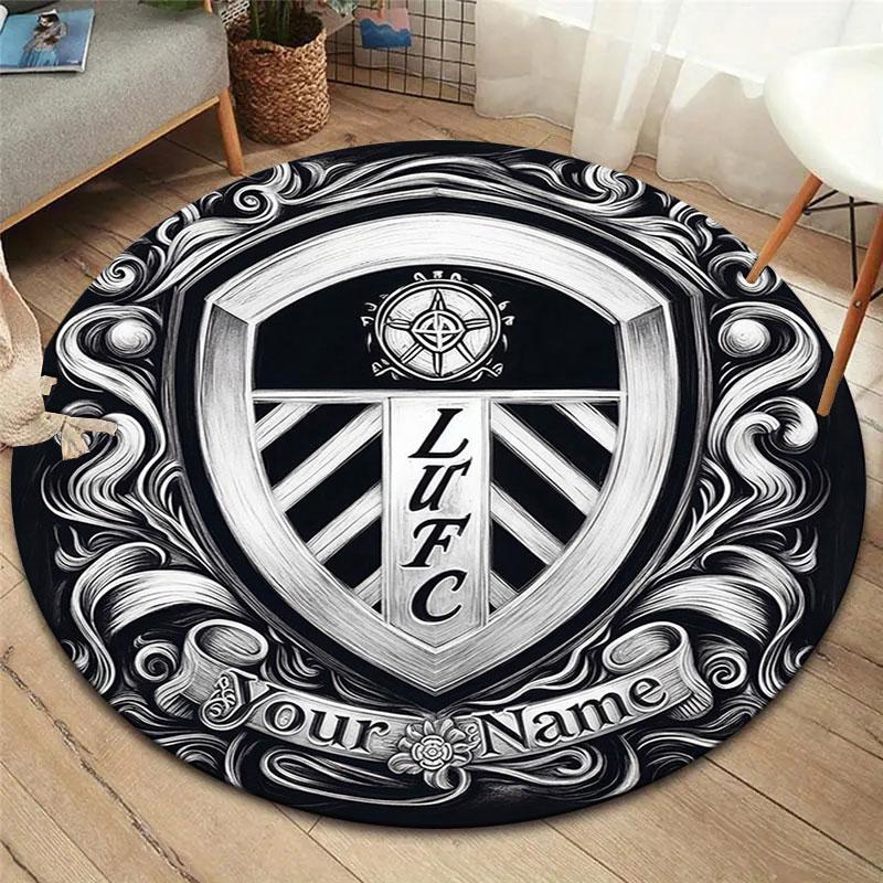 Круглый ковер с индивидуальным именем Leeds United, Ковер для гостиной, спальни, дивана, игровой комнаты, Нескользящий коврик для пола