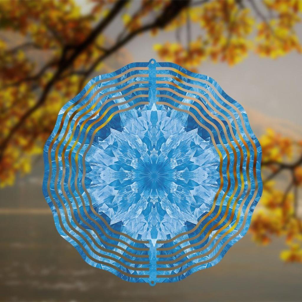 Blue White Metal Wind Spinner with Hanging Chain 2D Garden Art Sculpture for Outdoor Yard Patio Decor All Season Windmill Spinner