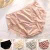 Smooth Satin See-through Lace Stitching Briefs Sexy Bowknot Decor Mid-rise Hip Lifting Breathable Thin Women Panties