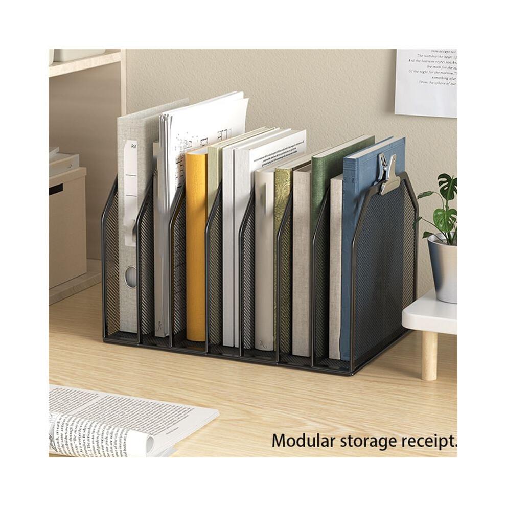 Metal 7-Section File Folder Organizer for Desk Vertical Office File Holder Duty Mesh Document Sorter for Books, Binder