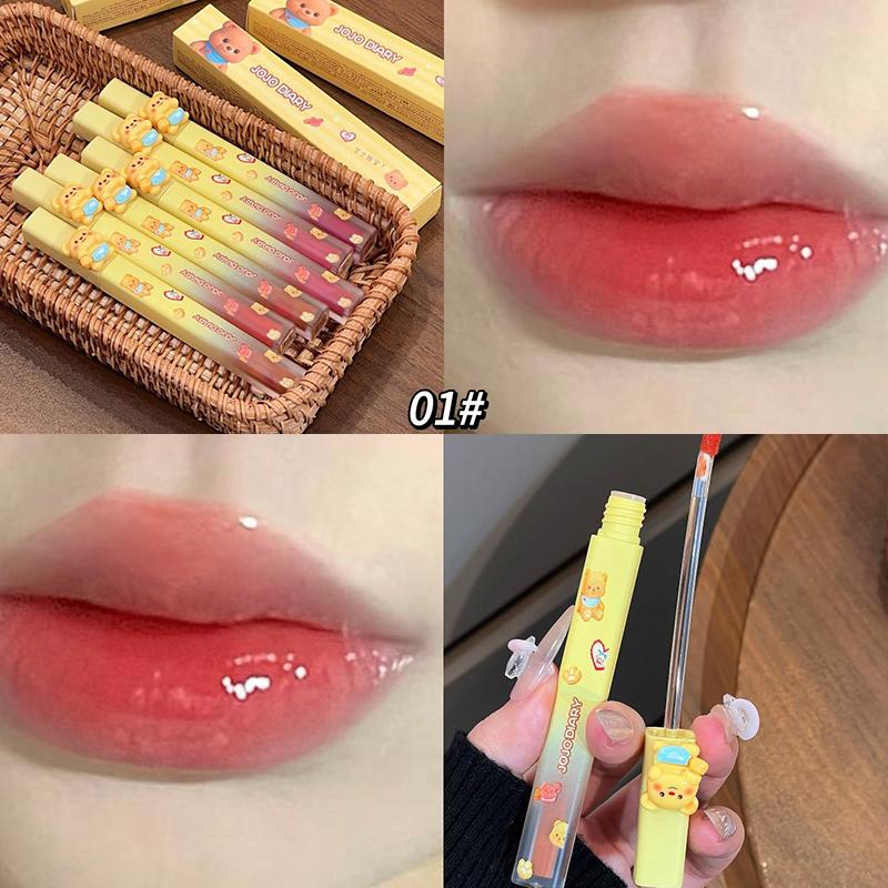 Cheesy Bear mirror lip glaze, low saturation nude clear and translucent light dudu lips white, natural makeup