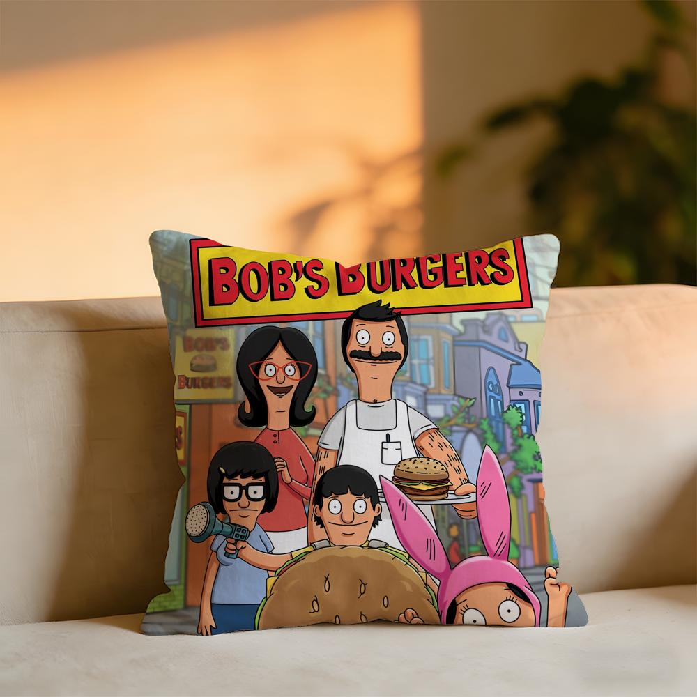 Cartoon BBobs BBurgers Anime Cushion Cover Cozy Velvet Throw PillowSoft Warm Cushion For Sofa  Bed