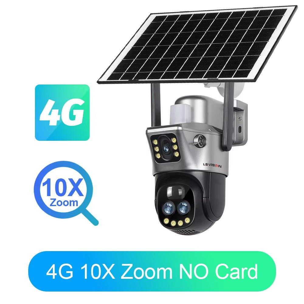 LS VISION Камера с двумя экранами, WIFI или 4G SIM, солнечная камера, 10-кратный зум, уличные камеры с подсветкой и сигнализацией, автоматическое слежение, PTZ CCTV камеры, IP66