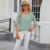 Solid Colour Round Neck Five-quarter Sleeve Short Sleeve,loose Chiffon Shirt Tops for Women