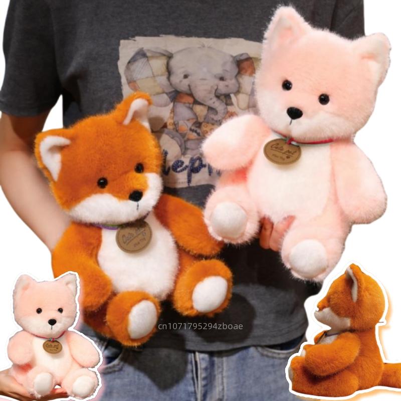 Kawaii Soft Medal Fox Plush Doll Pillow Cartoon Cute Sitting Pink Orange Fox Plush Toy Home Decoration Gift For Children