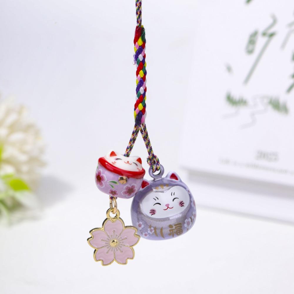 Fantastic Maneki Neko Key Chain Cherry Blossom Phone Strap Personality Lucky Cat Pendant  Children