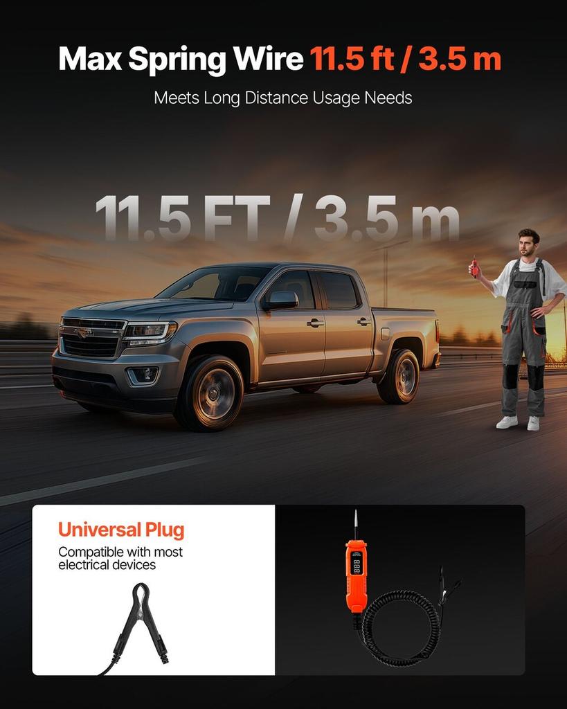 Automotive Circuit Tester, 3 - 72 DCV Power Circuit Probe Tester with LED Screen and Lighting, Automotive Power Tester Probe with 11.5 ft / 3.5 m