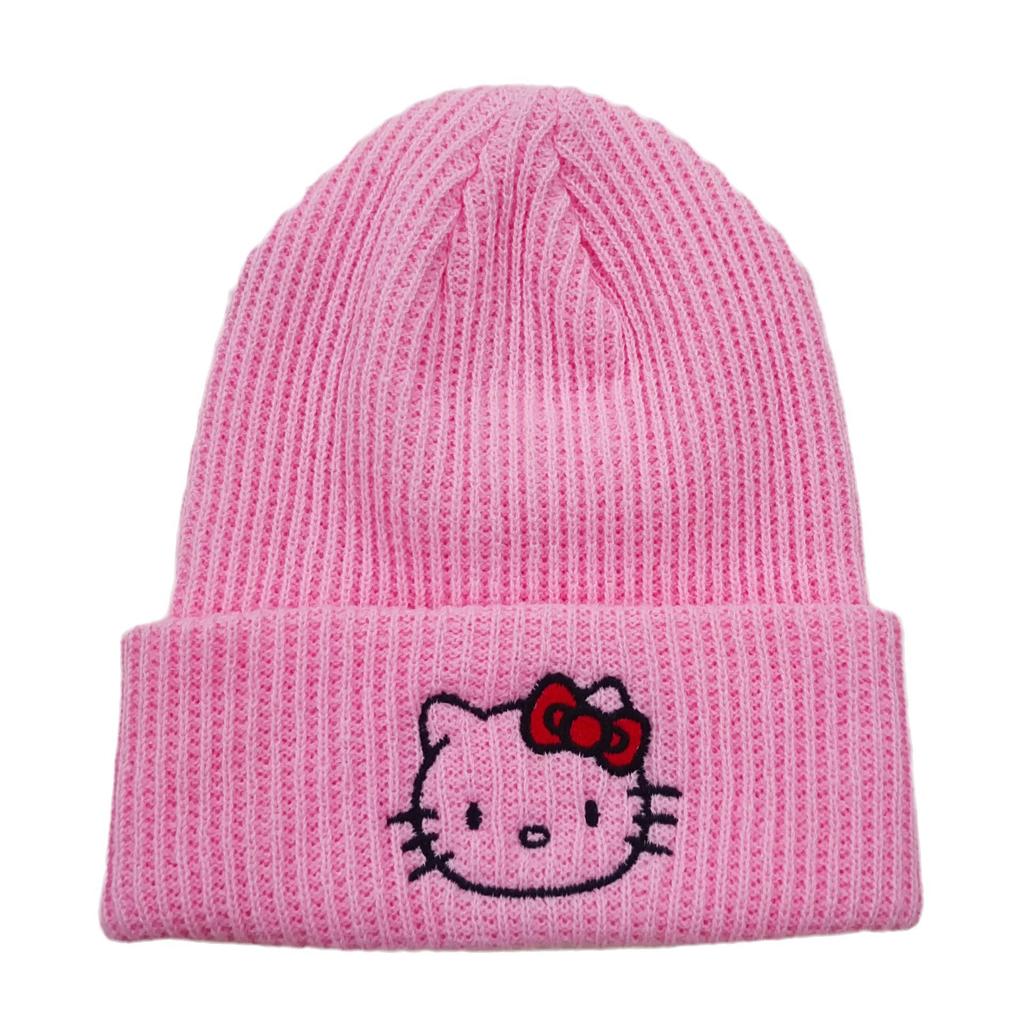 Полосатая вязаная акриловая шапка унисекс Hello Kitty, теплая осенне-зимняя, набор шапок для пары NICEFIER Кот Kt 56-58 см
