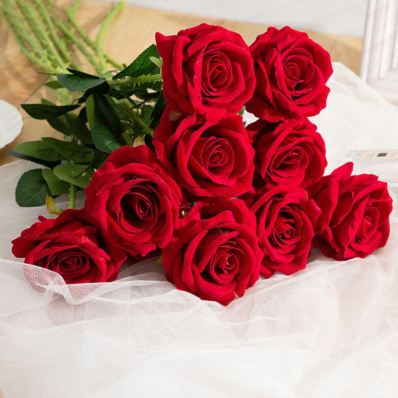 Искусственные красные розы, цветы для гостиной, украшения дома, аксессуары, свадебный букет на День Благодарения, букет из шелковых цветов
