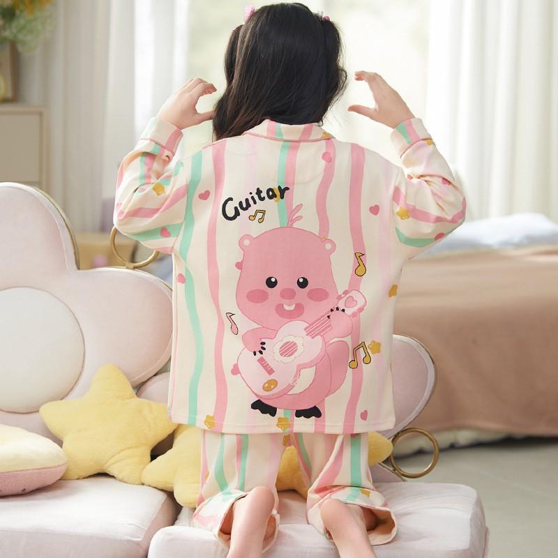 100% Cotton Girls Pajama Set Long Sleeve Thin Sleepwear Kids 8-14 Years
