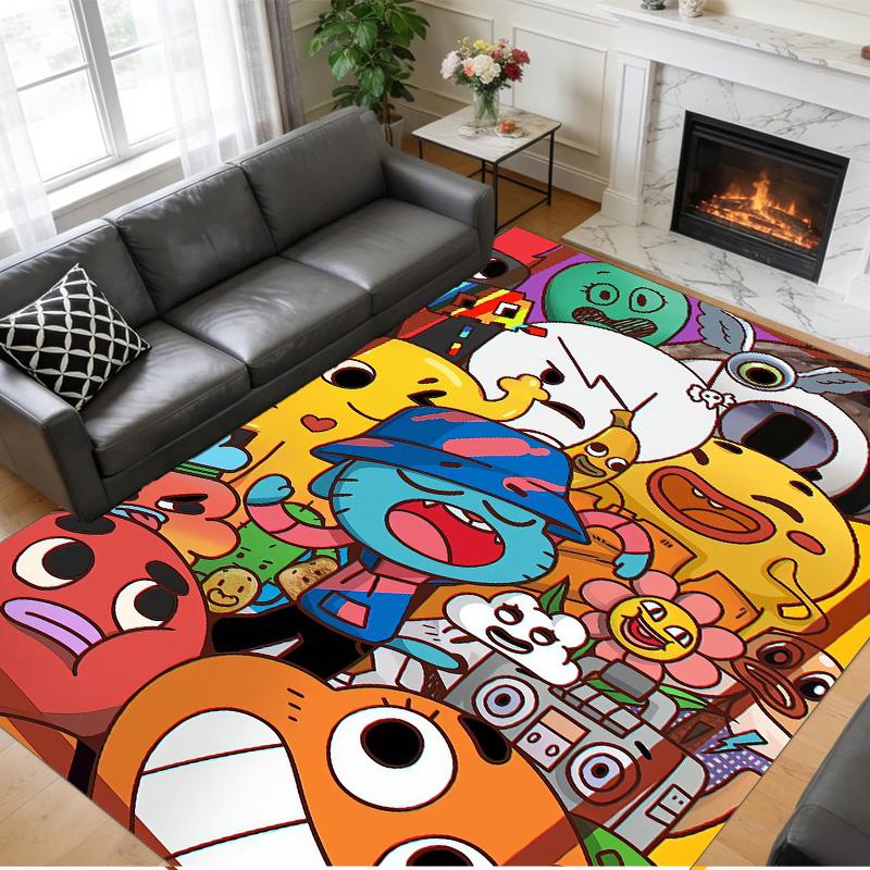 Anti‑Slip Crystal Velvet Floor Rug, Amazing World of Gumball Design Carpet for Indoor Living Bedroom Home Decoration