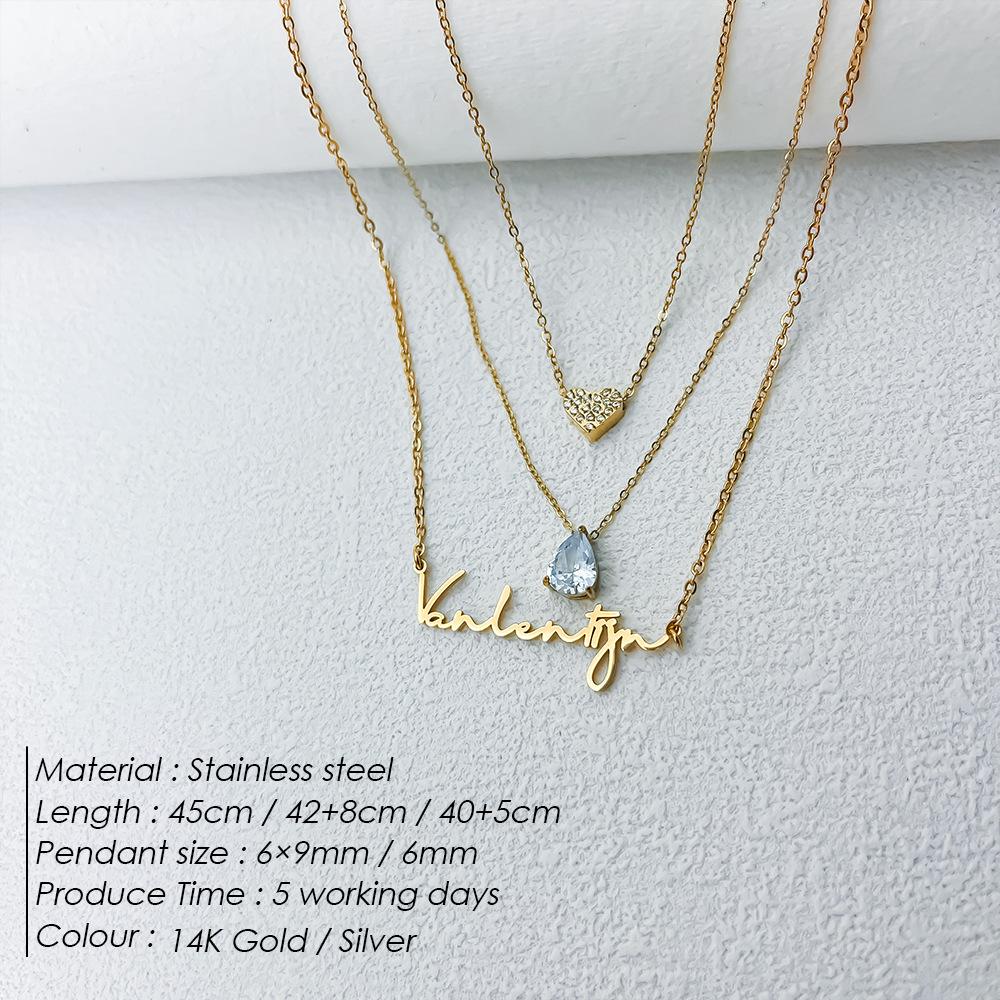 EManco Three Layers Stainless Steel 14K Gold PVD Necklace Custom Name Letter Heart DIY Fashion Accessory Link Chain Dropshipping
