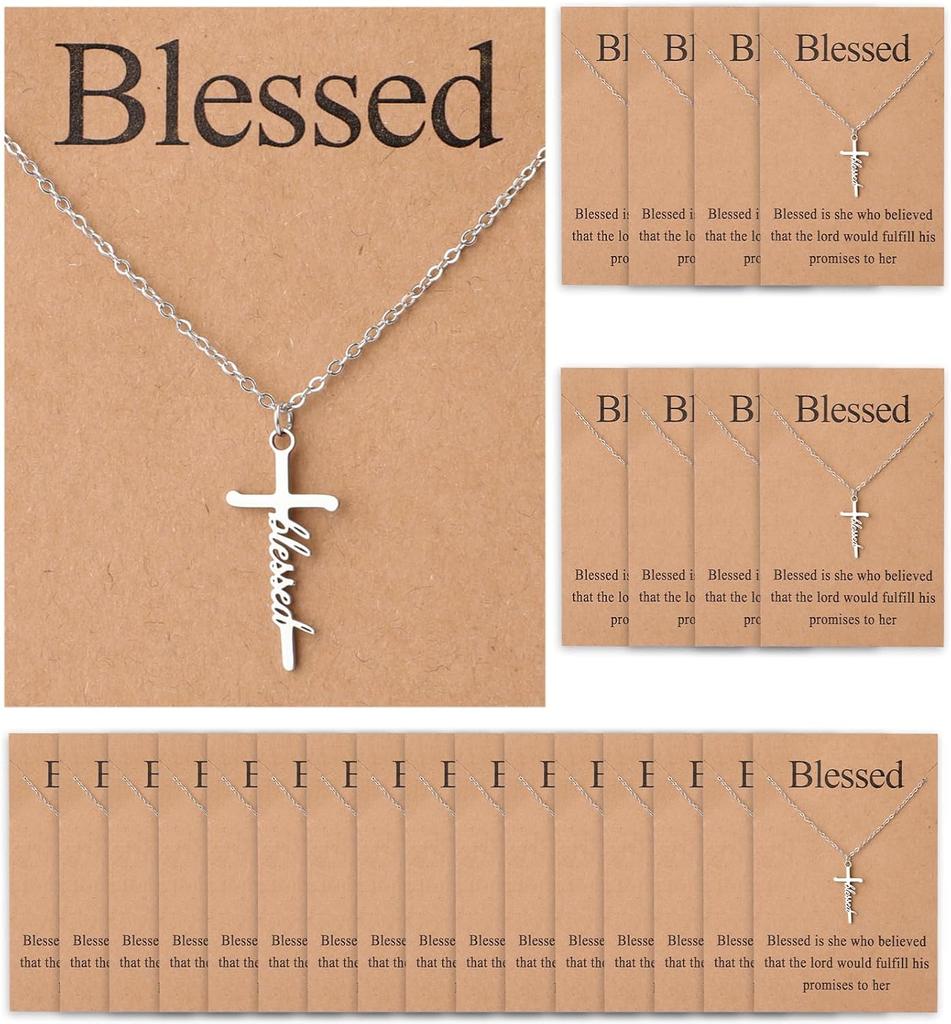 24 Sets Cross Necklace for Women, Christian Cross Pendant Necklace with Bible Verses Cards for Her Mom Sister Friend Easter Religious Jewelry Gifts
