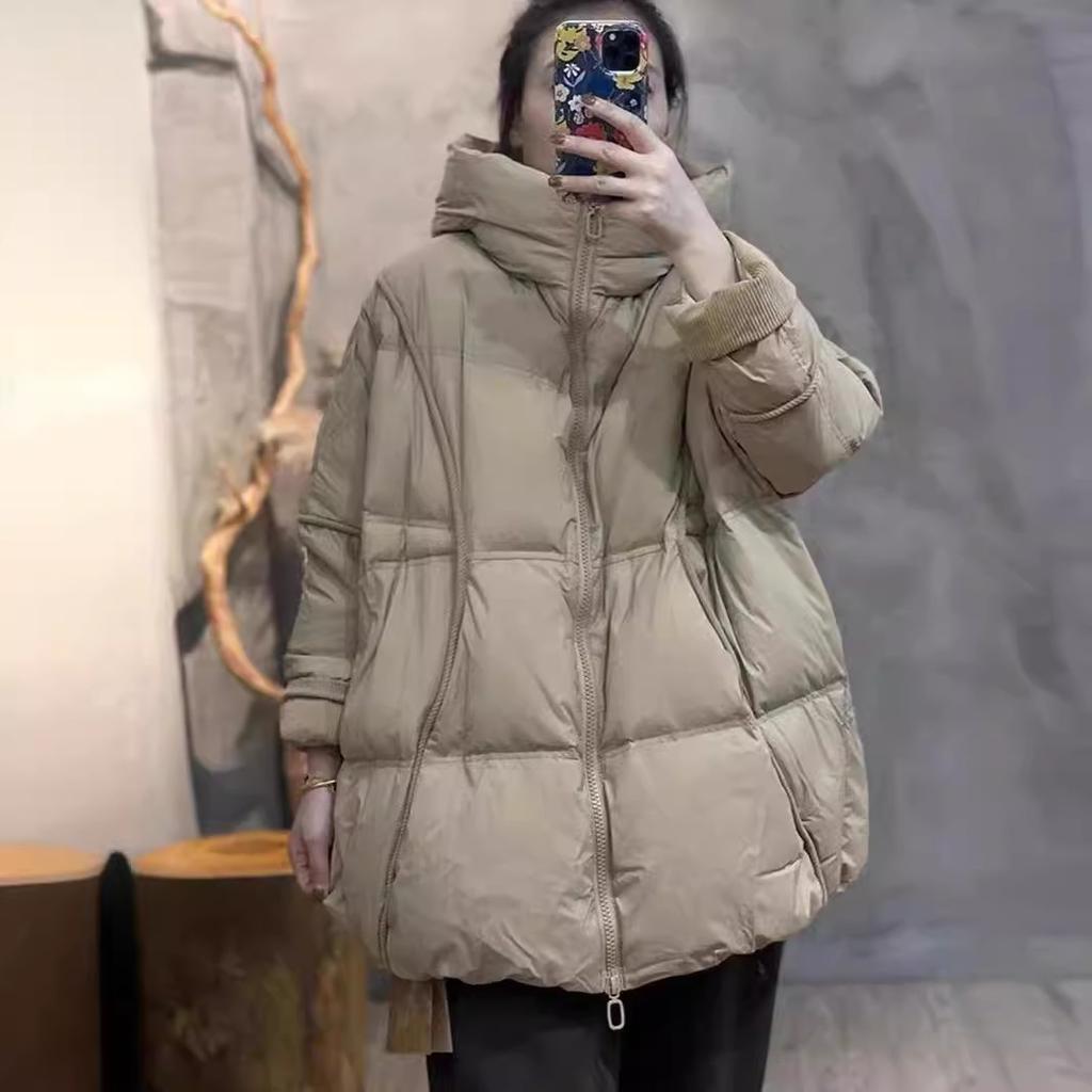 High-end down jacket women's new loose large size thickened hooded white duck down medium and long thermal jacket