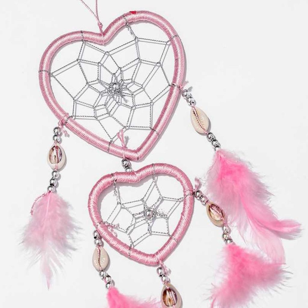 Pink Feather Dreamcatcher Love Wall Hanging Room Decor Handmade Aesthetic Retro Dream Catcher Wind Chime Ornament