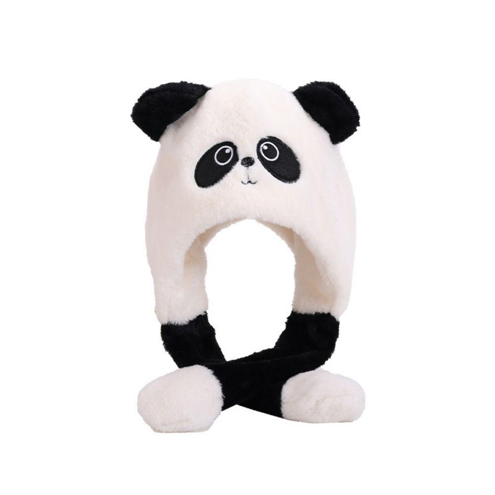 Thick Panda Plush Hat Polyester Cartoon Warm Hat Cute Moving Ear Hat For Boys