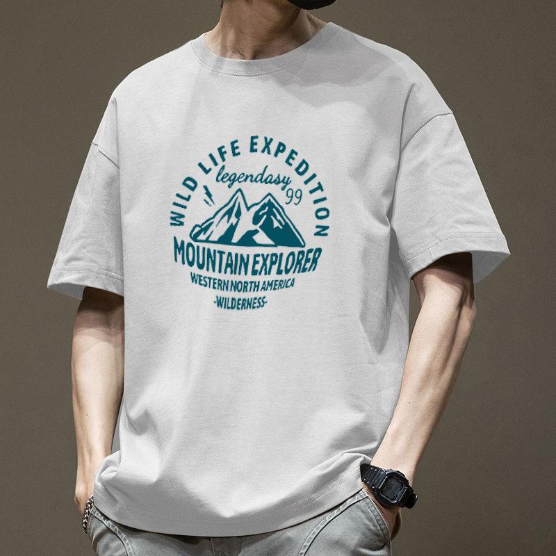 Мужская футболка oversize American Retro Cotton 2024 года — свободная, модная, с коротким рукавом, летняя базовая модель