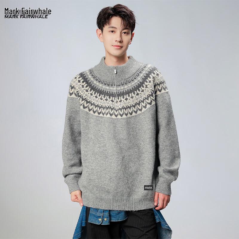 MARK FAIRWHALE Men's Color Block Stand Collar Pullover Sweater