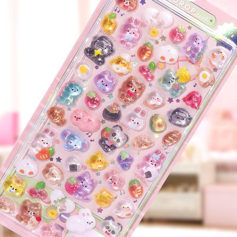 4 Sheets Cartoon Animal Ghost Rabbit Aesthetic Decals 3D Relief Jelly Stickers Diy Phone Case Diary Stationery Sticker Decor